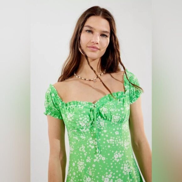 Urban Outfitters x Glamorous Floral Off the Shoulder Mini Dress New Large Green - Picture 5 of 9